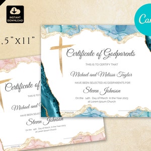 Certificado de padrinos editable e imprimible para madrina y padrino, certificado de bautismo para padrinos, regalo para padrinos CAN 002