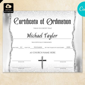 Certificado de Ordenación Ministro, certificado de ordenación, Pastor, Diácono 003