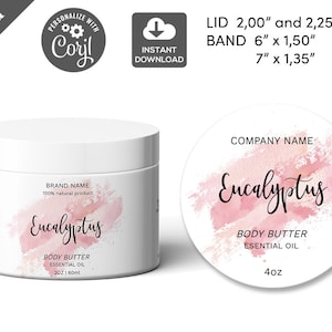 Wrap Around Label Template,  Candle Jar Label, Body Product template, Lotions, Body Butter Label, Circle Lid Jar Label, PINK WATERCOLOR 003