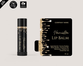 Lip Balm Label Template, DIY Product Label, Editable  lip balm Label, Chapstick , Printable Label Design, Editable Label, GOLD dripps 002