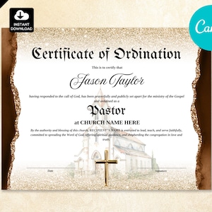 Bewerkbaar certificaat van aanstelling kerkpastor, afdrukbaar certificaat van waardering kerk, kerkleiderschap 008