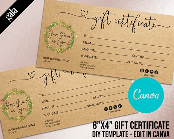 Editable Printable Modern Gift Certificate Template Christmas | Etsy