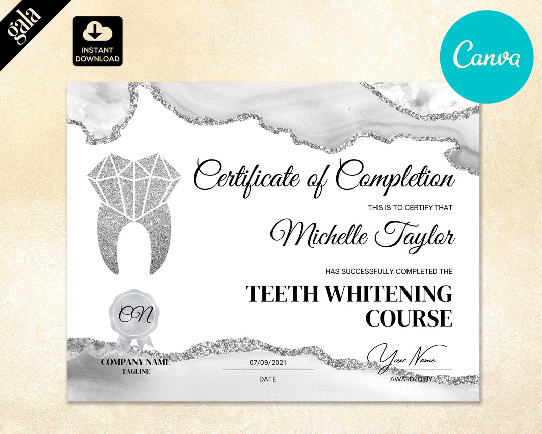 Teeth Whitening Certificate of Completion CAN095 Etsy