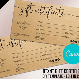 Editable Printable Modern Gift Certificate Template, Minimalist Simple ...