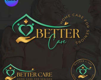 Senior Care Logo Template: Heart Design for Healthcare (Canva Editable Digital Download)