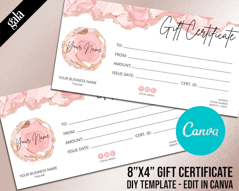Gift Certificate Template Printable and Editable Gift Etsy