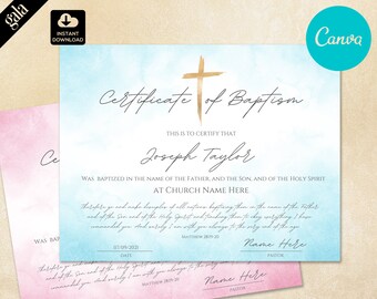 Editable Baptism Certificate Template: DIY Canva Design (Digital Download)