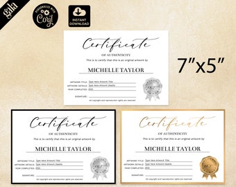 Artist Certificate of Authenticity Template | Printable Art COA (Digital Download) 004