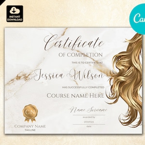 Certificate of Completion Template, DIY Printable Hair Course ...
