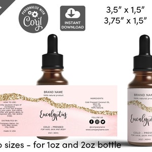 Bearbeitbare Tropfenflaschenetikettenvorlage, bearbeitbares Produktetikett, Blush Pink Achat Etikettendesign, DIY-Etikett, benutzerdefiniertes Produktetikett 1 Unze 2 Unze, 003