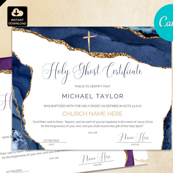 Holy Ghost Certificate, Holy Spirit Certificate, Certificate of Baptism CAN 009
