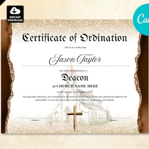 Bewerkbaar certificaat van aanstelling kerkdiaken, afdrukbaar kerkelijk certificaat van waardering, kerkleiderschap 007