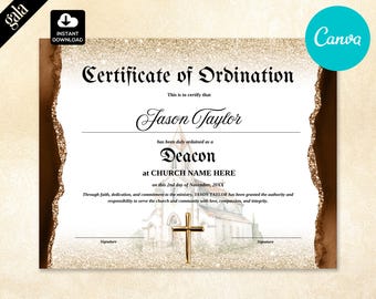 Editable Church Deacon Certificate: Printable Appreciation Gift (Canva Template, PDF Download)