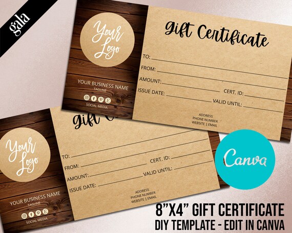 Gift Certificate Template Printable and Editable Rustic Gift | Etsy