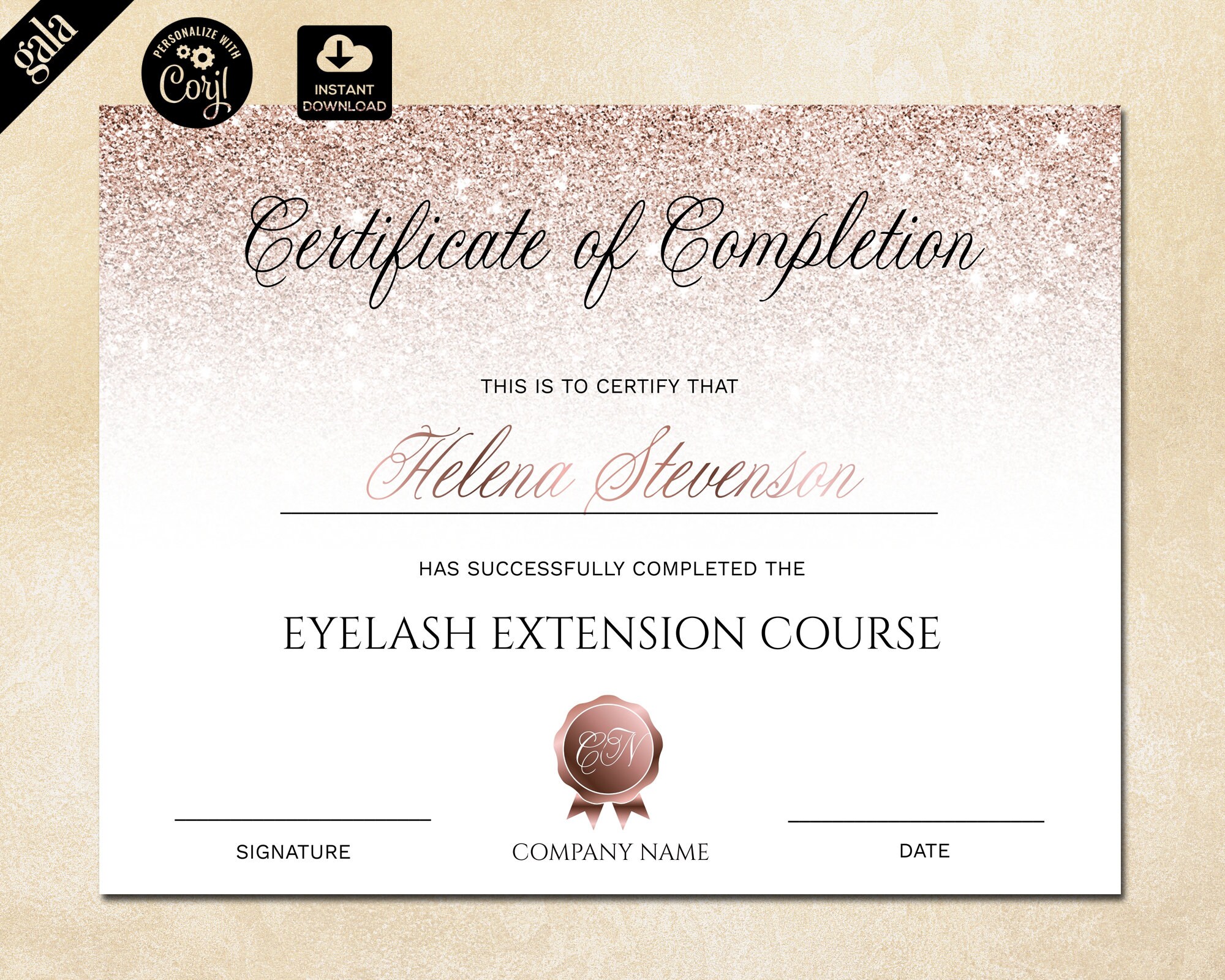 Certificate of Completion Lashes Certificate Template Rose Etsy