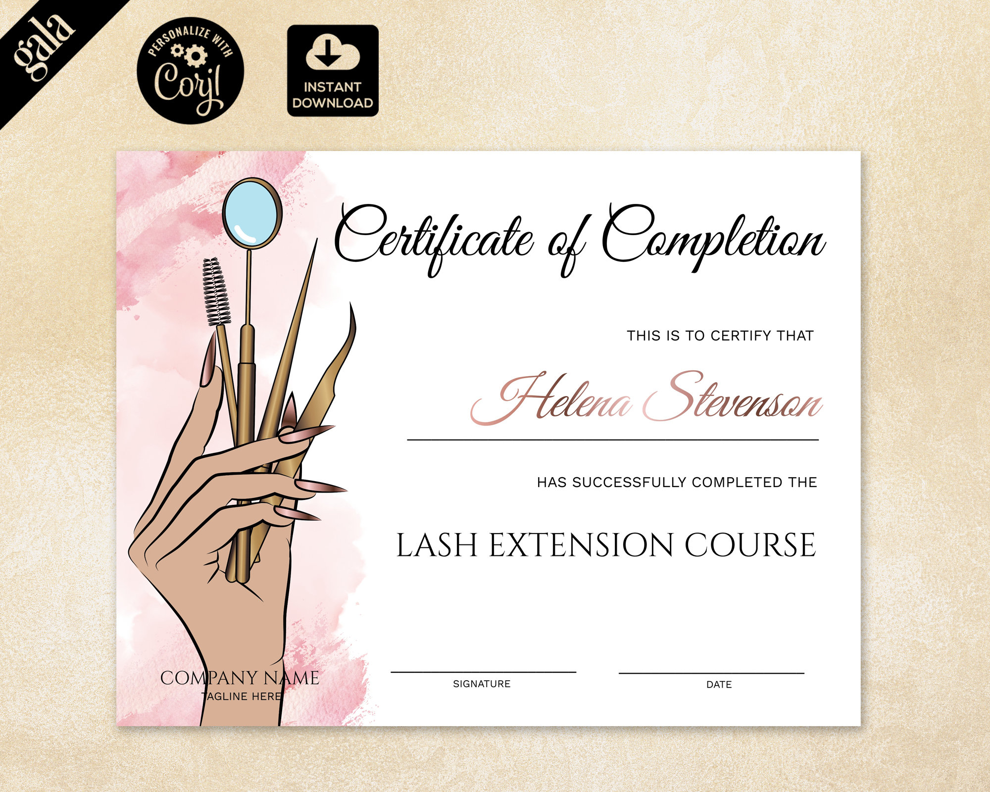 Lash Certificate Training Certificate Lash Extensions Cert Certificate of Completion Brow Certifcate Certificate Template