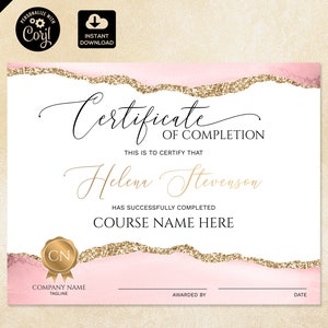 Certificate of Completion, Lashes Certificate Template,  Blush Pink Printable Certificate, Lash Extension Instant Download, certificate 145