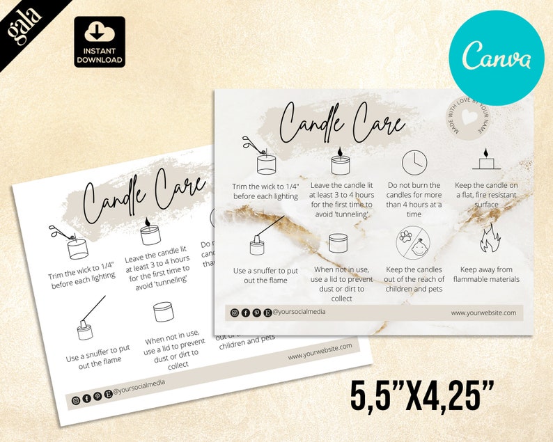 Candle Care Card Instructions Printable Candle Care Template Etsy