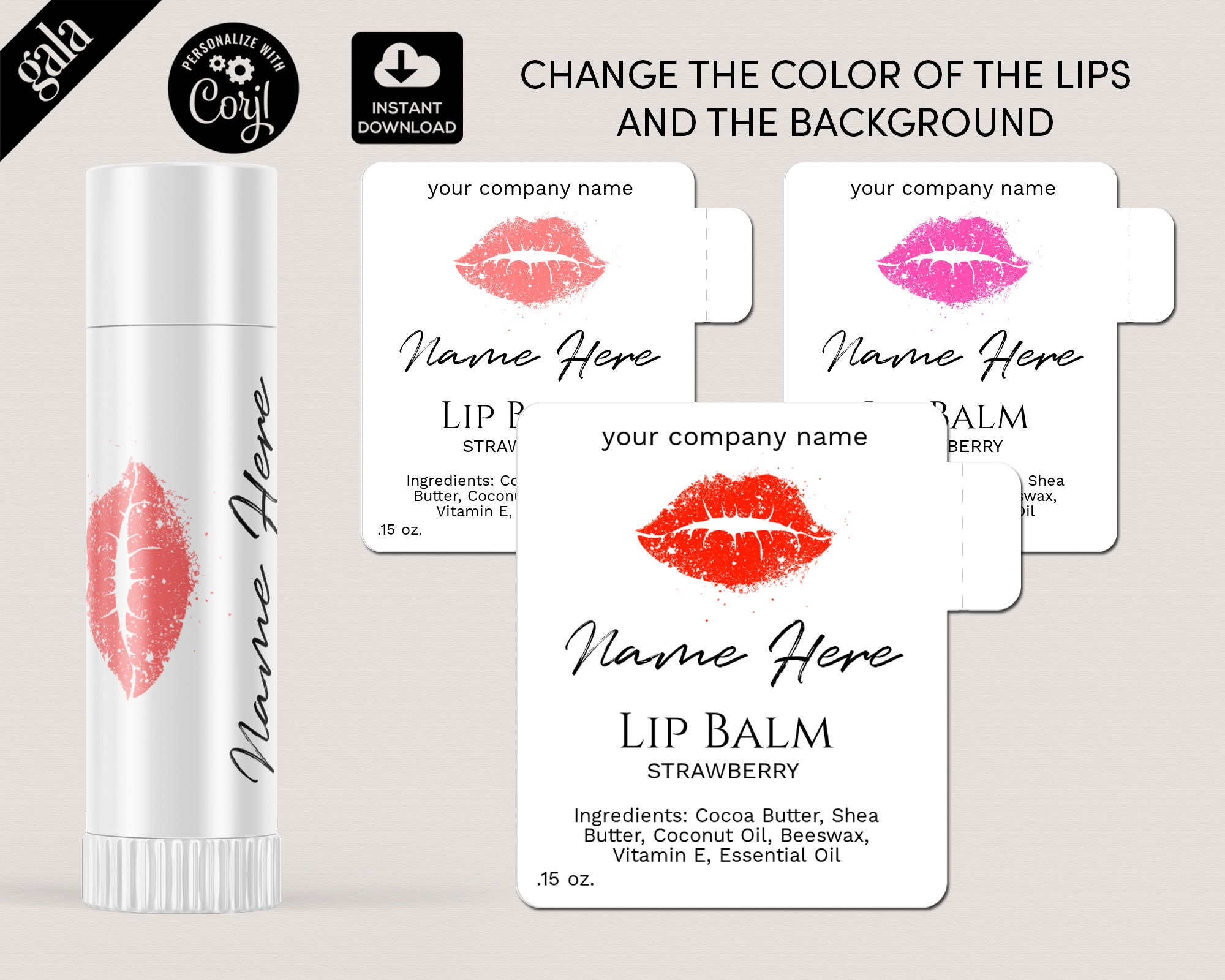 Lip Balm Labels Template DIY Product Label Editable lip balm Etsy