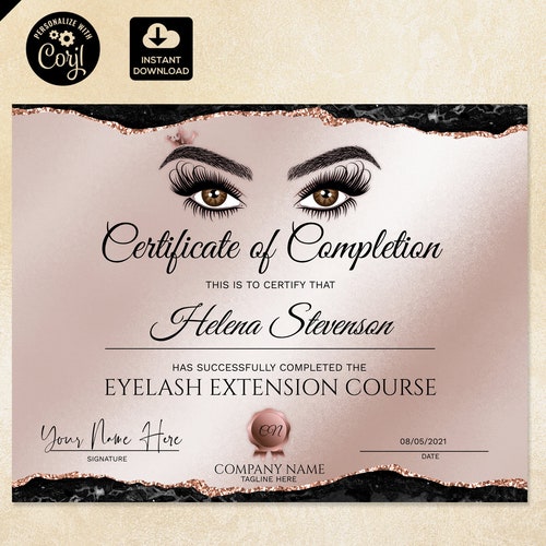 Makeup Certificate of Completion Lashes Certificate Template - Etsy