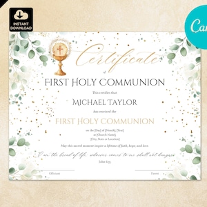 Plantilla de certificado de primera comunión CANVA CAN 066