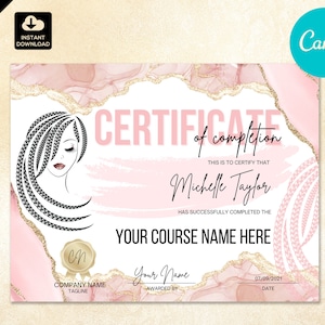 Certificate of Completion Braiding, Certified Braider, Printable Braids Certificate, Hair Braiding Course, Braid Hair Braiding Course CAN032