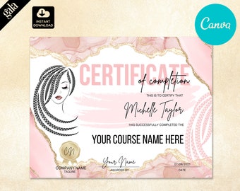 Braiding Certificate of Completion: Hair Braiding Course Canva Template (PDF Download)
