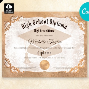 Editable Home School Diploma | High School Diploma Template | Printable Graduation Certificate CAN 007