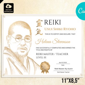 Reiki Certificate Template: DIY Usui Levels I-Master (CANVA, Digital Download)