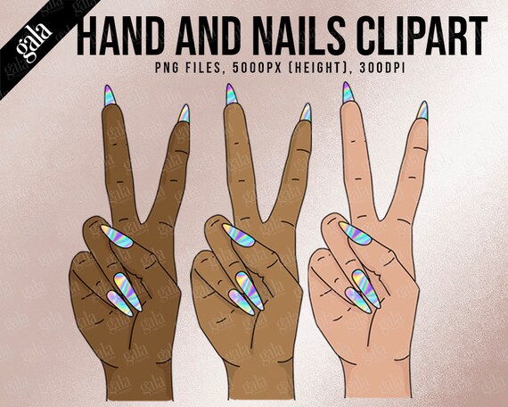 Long Nail Hands: nails Clipart Holograph Nails - Etsy