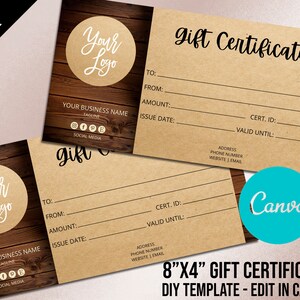 Gift Certificate Template Printable and Editable, Rustic Gift ...