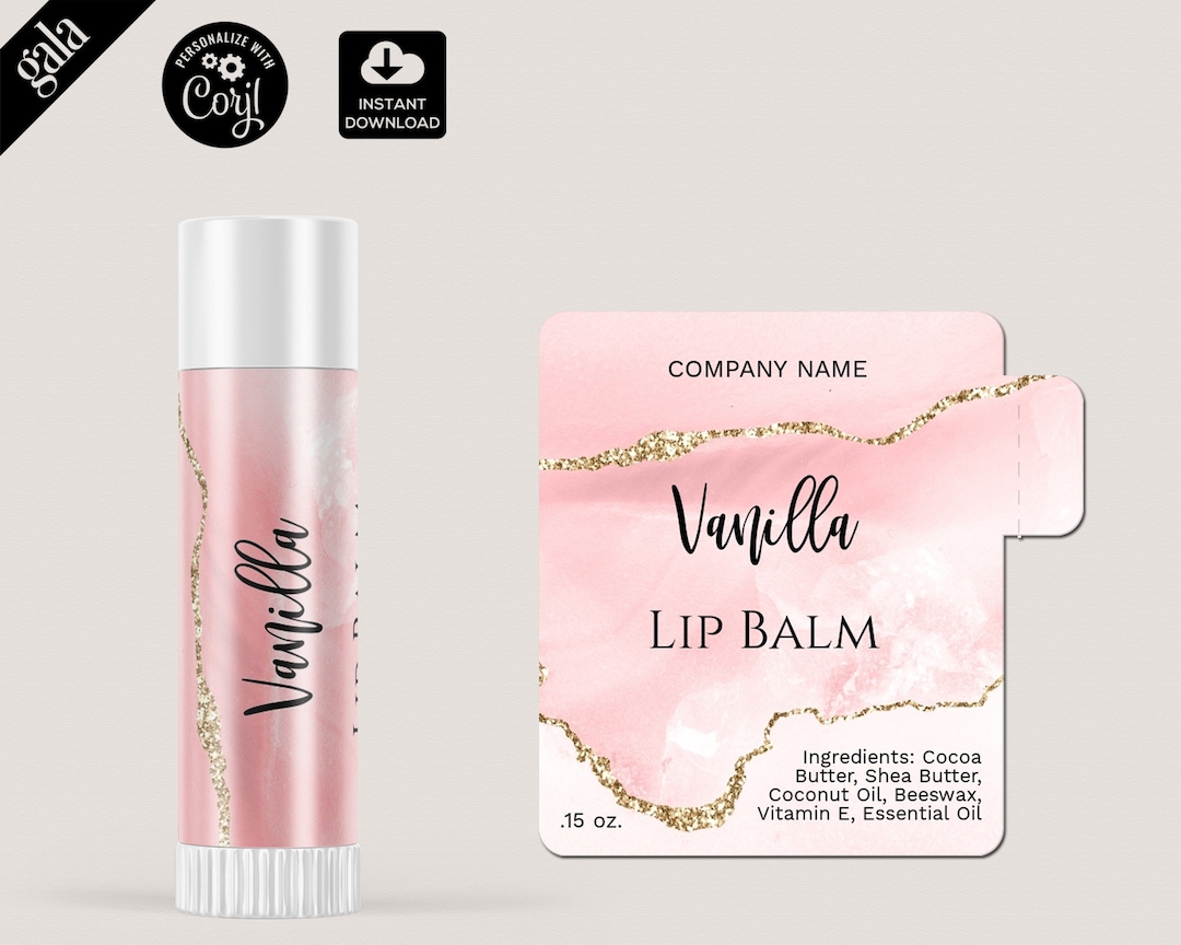 Lip Balm Labels Template, Blush Pink Agate DIY Product Label, Editable ...