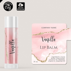 Lip Balm Labels Template, Blush pink agate DIY Product Label, Editable lip balm Label Templates,  lip gloss Label Design, Editable Label 013