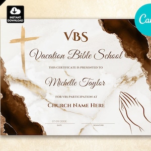 VBS Certificate of Completion for Vacation Bible School | Church Summer Participation Awards For Children |  Bible Adventure Camp CAN 007