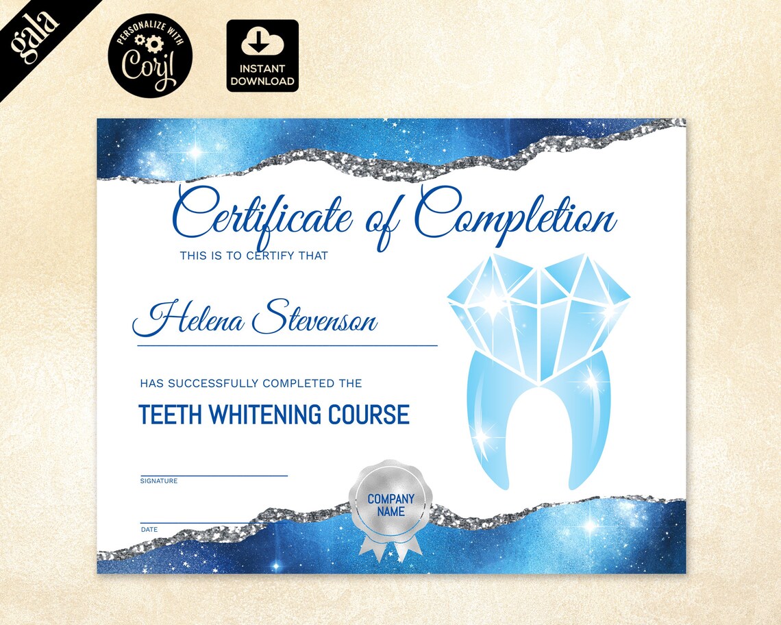 Certificate of Completion Teeth Whitening Certificate Etsy