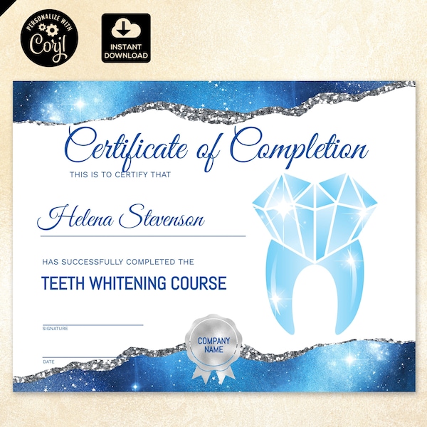 Certificate of Completion Teeth Etsy
