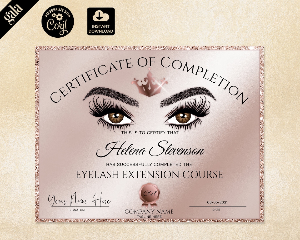 Eyelash Extension Certificate of Completion Lashes Etsy Australia