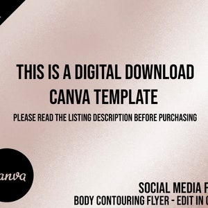 May include: A digital download Canva template with the text "THIS IS A DIGITAL DOWNLOAD CANVA TEMPLATE" in black. The image also includes the text "PLEASE READ THE LISTING DESCRIPTION BEFORE PURCHASING". A black circle with the Canva logo is in the lower left corner.