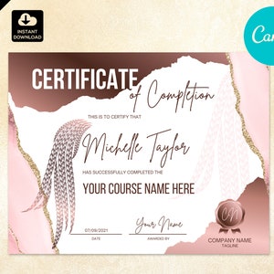 Certificate of Completion Braiding, Certified Braider, Printable Braids Certificate, Hair Braiding Course, Braid Hair Braiding Course CAN088