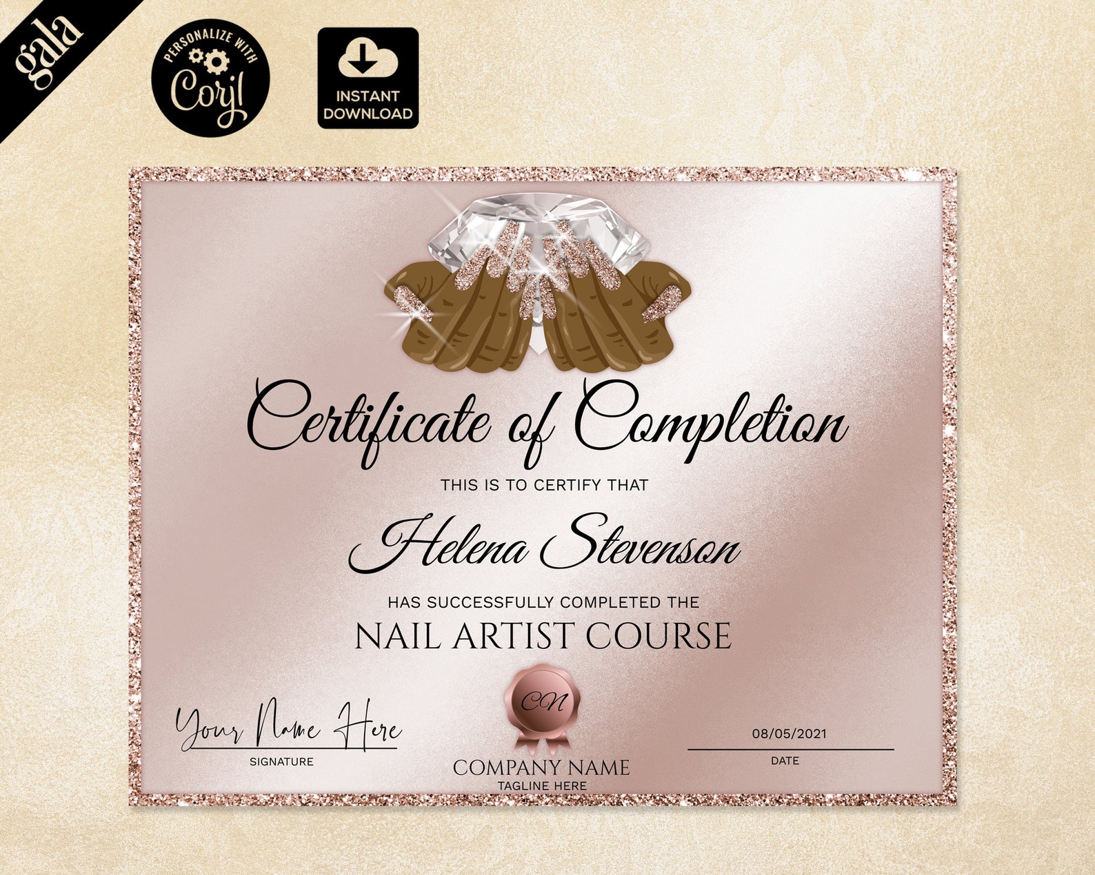 Nail Technician Certificate template Nail Artist Certificate Etsy