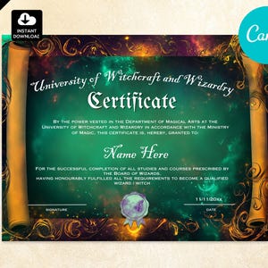 Halloween Party Witchcraft Supplies - Mystical Magic Gothic Wizard or Witch Certificate Template CAN003