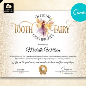 Printable Tooth Fairy Certificate Template for Girls Lost Tooth 002