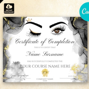 Abschlusszertifikat, Vorlage für Trainingszertifikate, Zertifikat für Wimpern Schönheit, Certifikat für die Wertschätzung, Makeup-Zertifikat CAN097