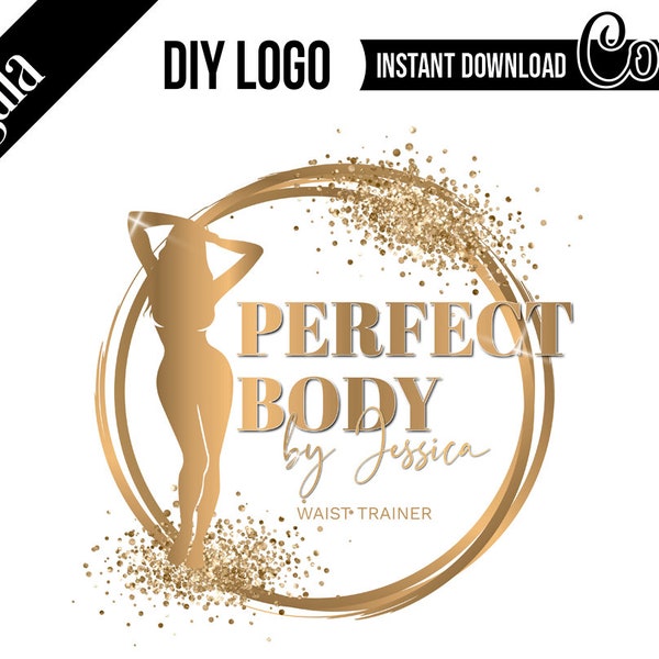DIY-Logo-Vorlage, Body-Sculpting-Logo-Design, Taillentrainer-Logo, Frauen-Silhouette-Logo, Beauty-Logo, Linergie-Logo, c054