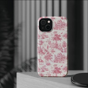 French Pink Toile Magsafe Cute Phone Case for Iphone Gift for Her, iPhone 16 Case | iPhone 15 Pro Max Case, Iphone 14, Iphone 14 Pro Max,