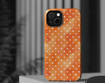 Aesthetic Tough Magsafe Orange Polka Dots Phone Case - For iPhone 17 Pro Max iPhone 16 Pro iPhone 15 Iphone 14 Plus 13 Pro 12 11 10 XR