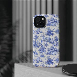 French Blue Toile Magsafe Cute Phone Case for Iphone Gift for Her, iPhone 16 Case | iPhone 15 Pro Max Case, Iphone 14, Iphone 14 Pro Max,