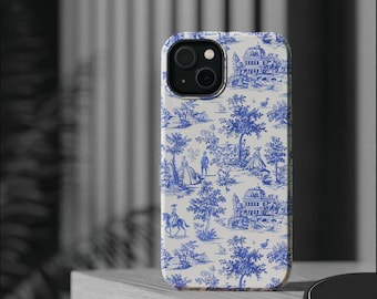 French Blue Toile Magsafe Cute Phone Case for Iphone Gift for Her, iPhone 16 Case | iPhone 15 Pro Max Case, Iphone 14, Iphone 14 Pro Max,