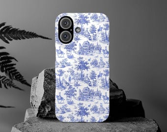 Fundas finas azules vintage de tela francesa para iPhone 16 Pro Max, iPhone 15, iPhone 15 Pro Max, iPhone 14 y iPhone 14 Pro.