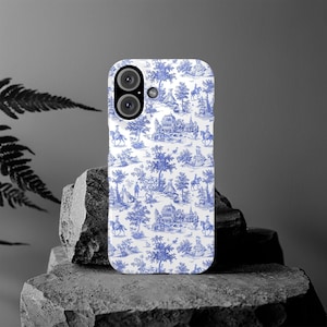 Slim Blue Vintage French Toile Cute Phone Cases for Iphone 16 Pro Max | iPhone 15 Case | iPhone 15 Pro Max Case, Iphone 14, Iphone 14 Pro